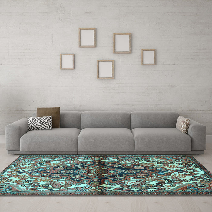 Machine Washable Persian Light Blue Traditional Rug in a Living Room, wshtr3122lblu