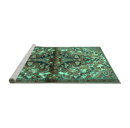Sideview of Machine Washable Persian Turquoise Traditional Area Rugs, wshtr3122turq