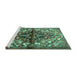 Sideview of Machine Washable Persian Turquoise Traditional Area Rugs, wshtr3122turq