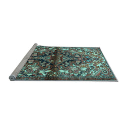 Sideview of Machine Washable Persian Light Blue Traditional Rug, wshtr3122lblu