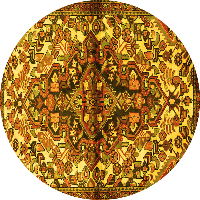 Round Persian Yellow Traditional Rug, tr3122yw