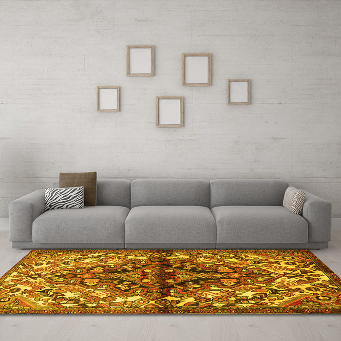 Machine Washable Persian Yellow Traditional Rug in a Living Room, wshtr3122yw