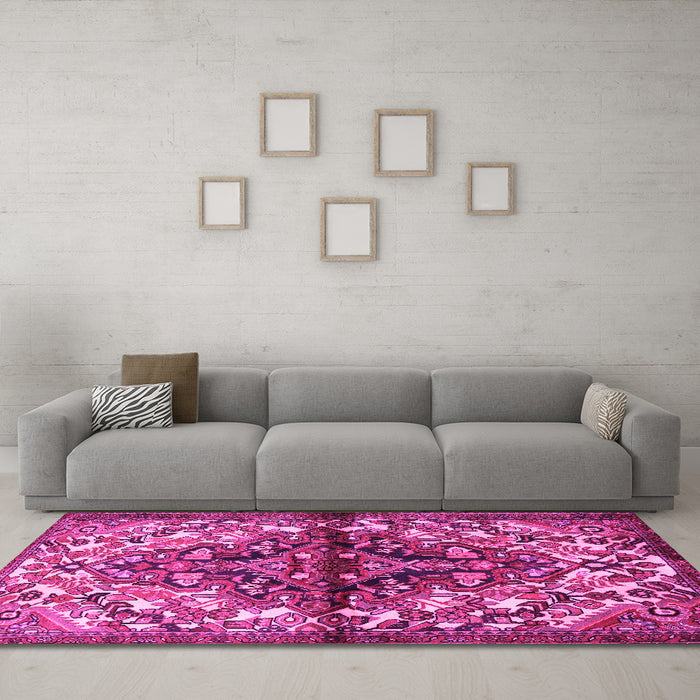 Machine Washable Persian Pink Traditional Rug in a Living Room, wshtr3122pnk