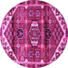 Round Machine Washable Persian Pink Traditional Rug, wshtr3123pnk