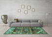 Machine Washable Persian Turquoise Traditional Area Rugs in a Living Room,, wshtr3123turq