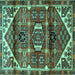 Square Machine Washable Persian Turquoise Traditional Area Rugs, wshtr3123turq