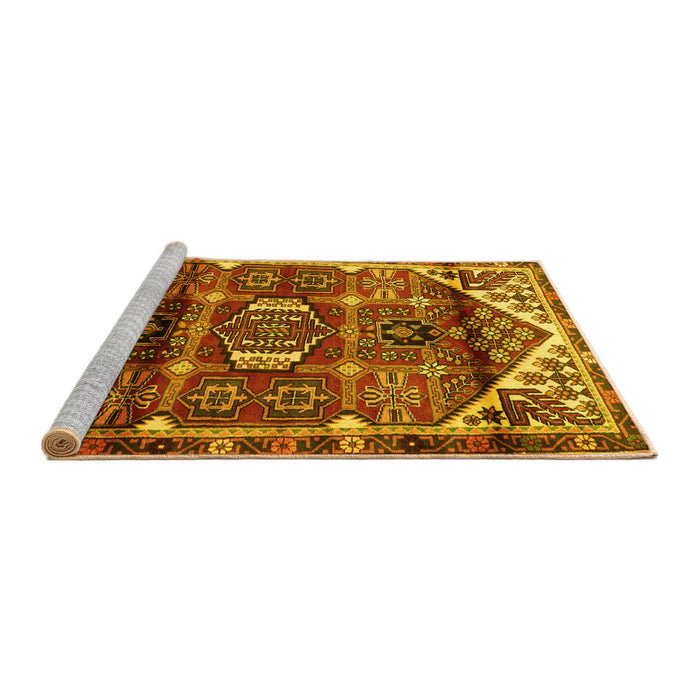Sideview of Machine Washable Persian Yellow Traditional Rug, wshtr3123yw