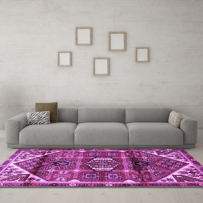 Machine Washable Persian Purple Traditional Area Rugs in a Living Room, wshtr3123pur