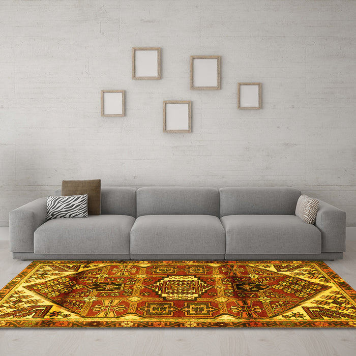 Machine Washable Persian Yellow Traditional Rug in a Living Room, wshtr3123yw