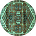 Round Machine Washable Persian Turquoise Traditional Area Rugs, wshtr3123turq