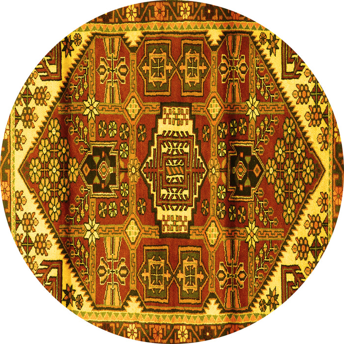 Round Machine Washable Persian Yellow Traditional Rug, wshtr3123yw