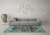 Machine Washable Persian Light Blue Traditional Rug, wshtr3123lblu