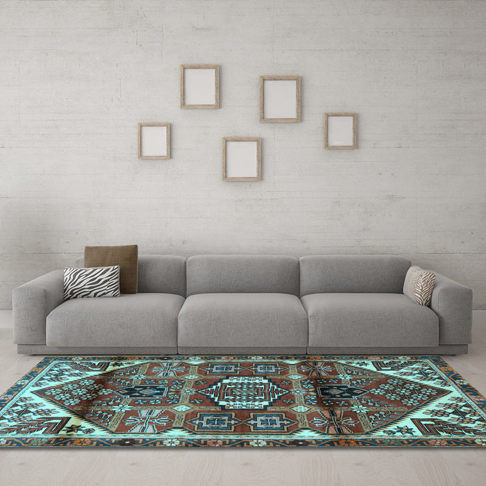 Machine Washable Persian Light Blue Traditional Rug in a Living Room, wshtr3123lblu