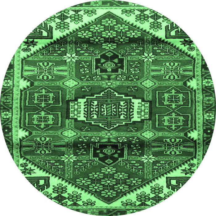 Round Machine Washable Persian Emerald Green Traditional Area Rugs, wshtr3123emgrn
