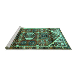 Sideview of Machine Washable Persian Turquoise Traditional Area Rugs, wshtr3123turq