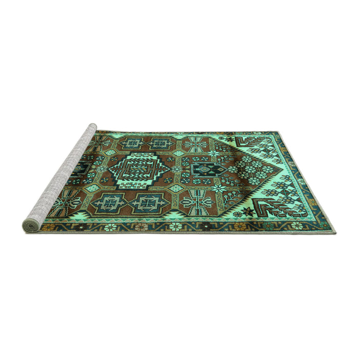 Sideview of Machine Washable Persian Turquoise Traditional Area Rugs, wshtr3123turq