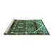 Sideview of Machine Washable Persian Turquoise Traditional Area Rugs, wshtr3123turq