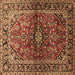 Square Machine Washable Medallion Brown Traditional Rug, wshtr3124brn