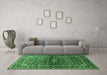 Machine Washable Medallion Emerald Green Traditional Area Rugs in a Living Room,, wshtr3124emgrn