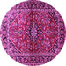 Round Machine Washable Medallion Pink Traditional Rug, wshtr3124pnk