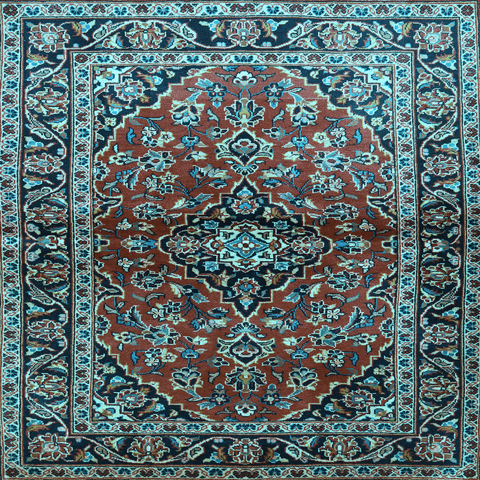 Square Machine Washable Medallion Light Blue Traditional Rug, wshtr3124lblu