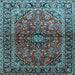 Square Machine Washable Medallion Light Blue Traditional Rug, wshtr3124lblu