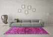 Machine Washable Medallion Pink Traditional Rug in a Living Room, wshtr3124pnk