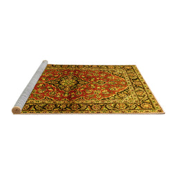 Sideview of Machine Washable Medallion Yellow Traditional Rug, wshtr3124yw