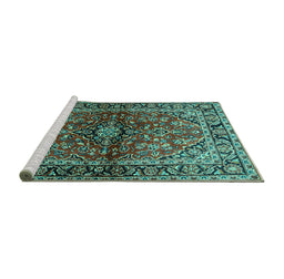 Sideview of Machine Washable Medallion Turquoise Traditional Area Rugs, wshtr3124turq