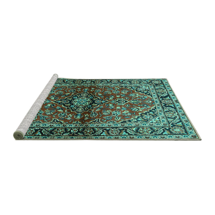 Sideview of Machine Washable Medallion Turquoise Traditional Area Rugs, wshtr3124turq