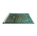 Sideview of Machine Washable Medallion Turquoise Traditional Area Rugs, wshtr3124turq