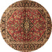 Round Machine Washable Medallion Brown Traditional Rug, wshtr3124brn