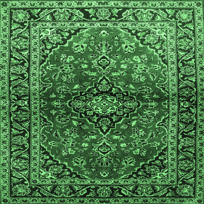 Square Medallion Emerald Green Traditional Rug, tr3124emgrn