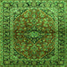 Round Machine Washable Medallion Green Traditional Area Rugs, wshtr3124grn