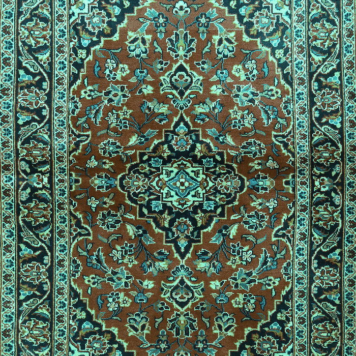 Machine Washable Medallion Turquoise Traditional Area Rugs, wshtr3124turq
