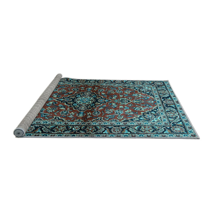 Sideview of Machine Washable Medallion Light Blue Traditional Rug, wshtr3124lblu