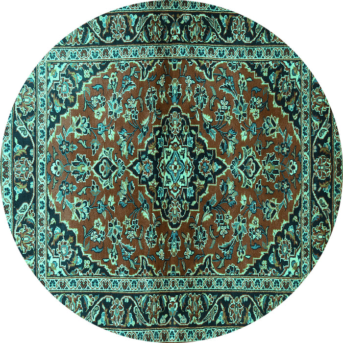 Round Medallion Turquoise Traditional Rug, tr3124turq
