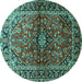 Round Medallion Turquoise Traditional Rug, tr3124turq