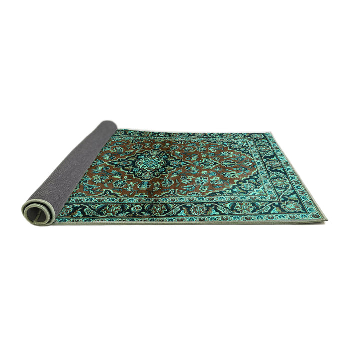Sideview of Medallion Turquoise Traditional Rug, tr3124turq