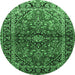 Round Machine Washable Medallion Emerald Green Traditional Area Rugs, wshtr3124emgrn