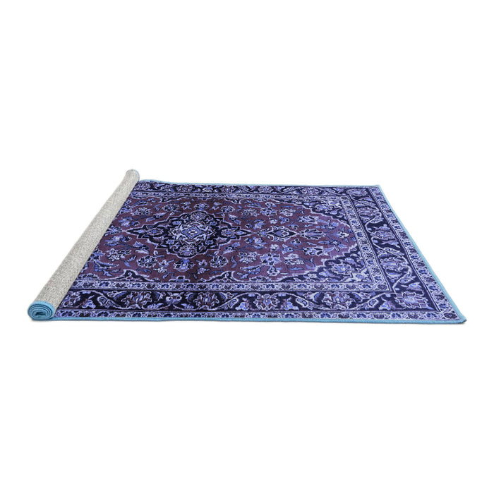 Sideview of Machine Washable Medallion Blue Traditional Rug, wshtr3124blu