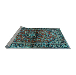 Sideview of Machine Washable Medallion Light Blue Traditional Rug, wshtr3125lblu