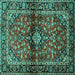 Square Medallion Turquoise Traditional Rug, tr3125turq