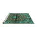 Sideview of Machine Washable Medallion Turquoise Traditional Area Rugs, wshtr3125turq