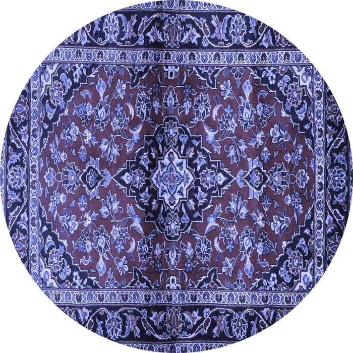 Round Machine Washable Medallion Blue Traditional Rug, wshtr3125blu