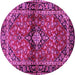 Round Machine Washable Medallion Pink Traditional Rug, wshtr3125pnk