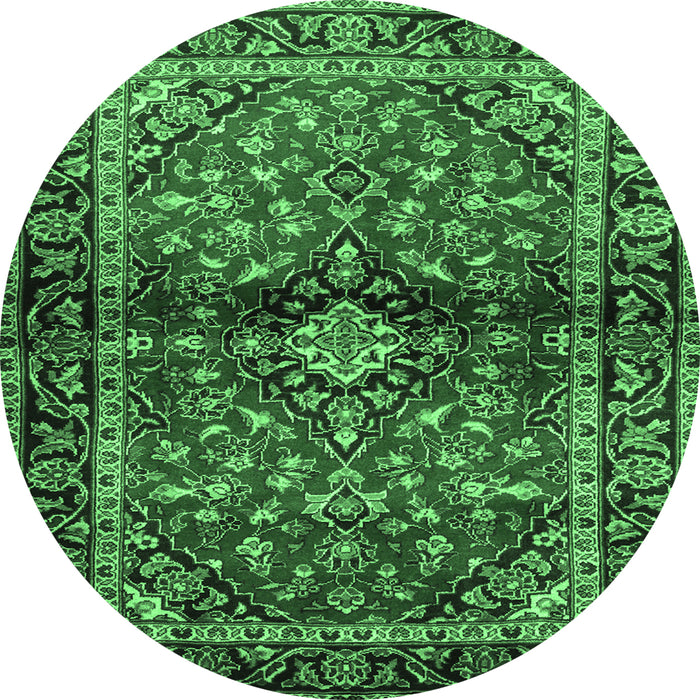 Round Machine Washable Medallion Emerald Green Traditional Area Rugs, wshtr3125emgrn