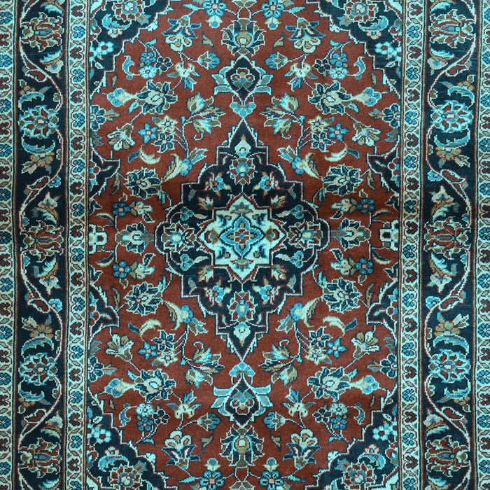 Machine Washable Medallion Light Blue Traditional Rug, wshtr3125lblu