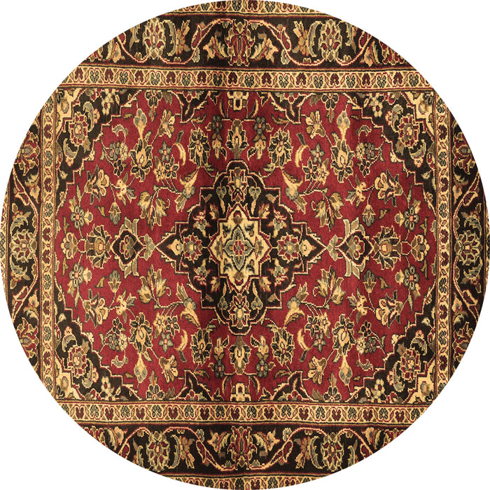 Round Machine Washable Medallion Brown Traditional Rug, wshtr3125brn