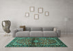 Machine Washable Medallion Turquoise Traditional Area Rugs in a Living Room,, wshtr3125turq